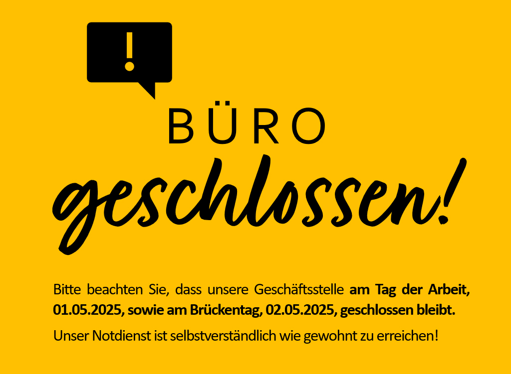 hc_001 Hinweis, dass die Geschäftsstelle am 01.05.25 und 02.05.2025 geschlossen ist